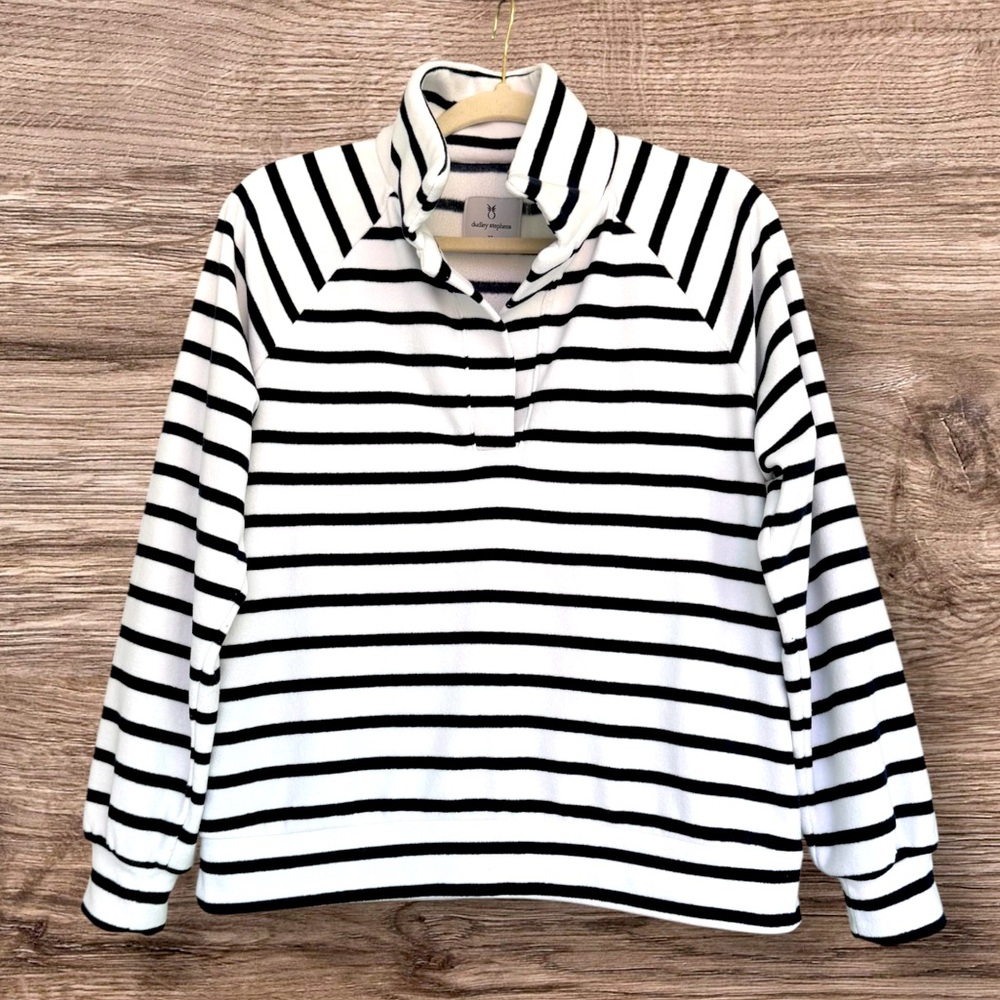 807 Dudley Stephens Ingrid Pullover Navy White Mariner Stripe Terry Fleece XS